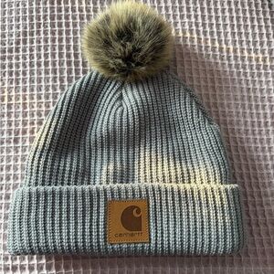 Carhartt Gray Knit Beanie with Brown Pom